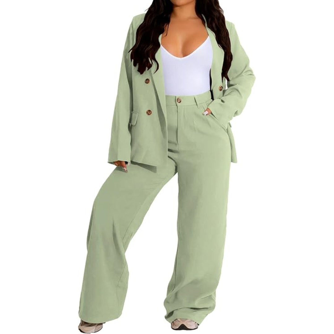 Conjunto De Chaqueta Ajustada Y Pantalón De Piernas Anchas Para Mujer | Ideal Para Oficina Y Uso Diario