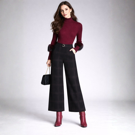 Pantalón de Talle Alto con Corte Ajustado y Pierna Ancha para Mujer | Ideal para Uso Diario y Trabajo