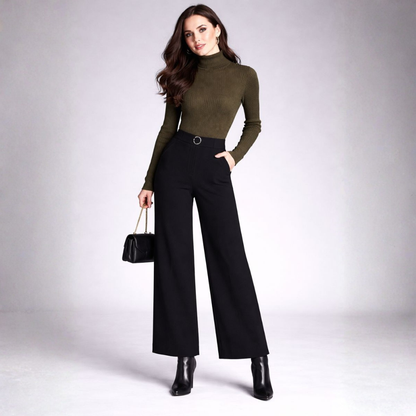 Pantalón de Talle Alto con Corte Ajustado y Pierna Ancha para Mujer | Ideal para Uso Diario y Trabajo