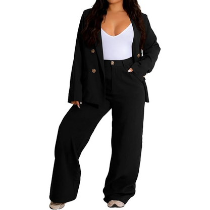 Conjunto De Chaqueta Ajustada Y Pantalón De Piernas Anchas Para Mujer | Ideal Para Oficina Y Uso Diario