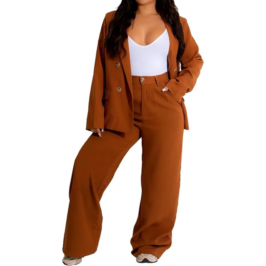 Conjunto De Chaqueta Ajustada Y Pantalón De Piernas Anchas Para Mujer | Ideal Para Oficina Y Uso Diario