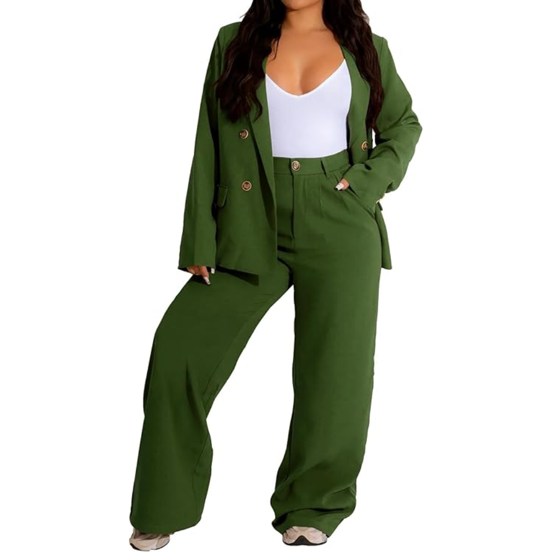 Conjunto De Chaqueta Ajustada Y Pantalón De Piernas Anchas Para Mujer | Ideal Para Oficina Y Uso Diario