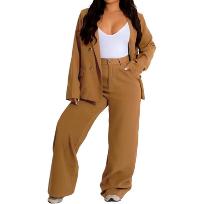 Conjunto De Chaqueta Ajustada Y Pantalón De Piernas Anchas Para Mujer | Ideal Para Oficina Y Uso Diario