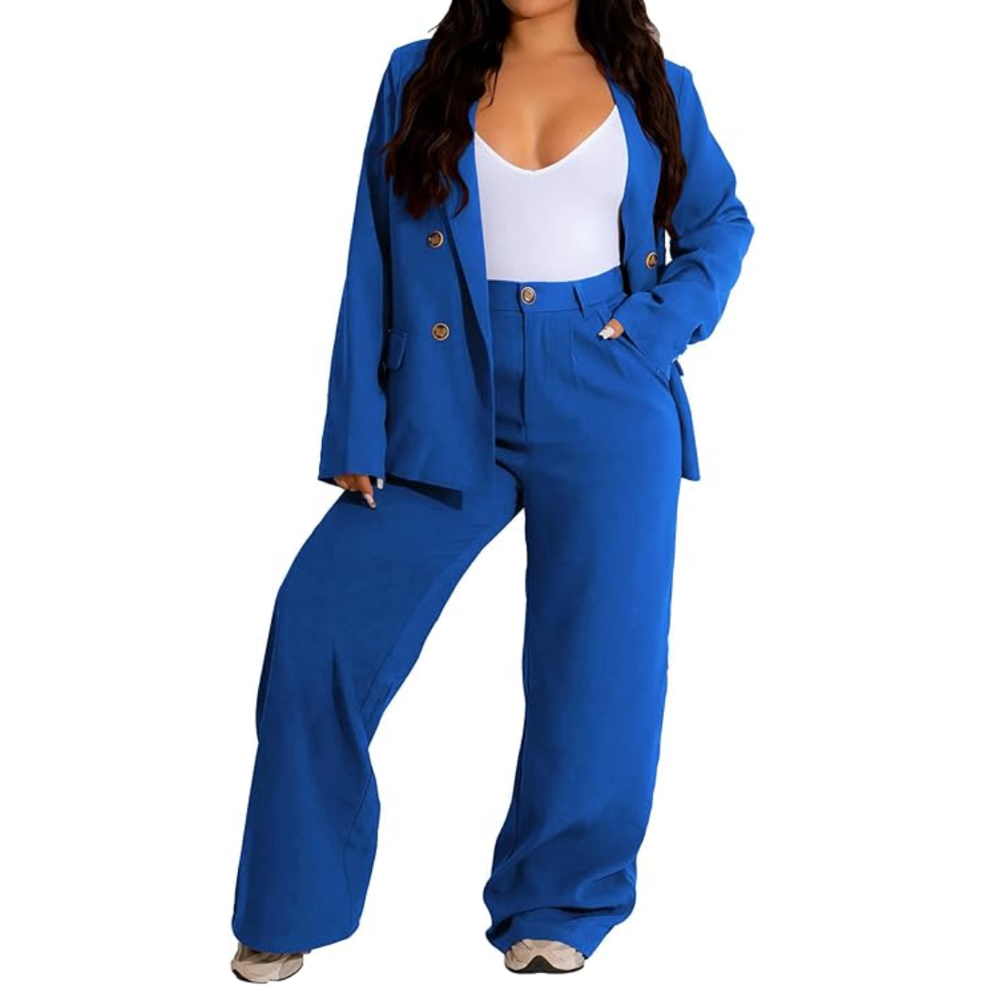 Conjunto De Chaqueta Ajustada Y Pantalón De Piernas Anchas Para Mujer | Ideal Para Oficina Y Uso Diario