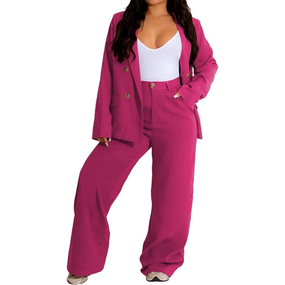 Conjunto De Chaqueta Ajustada Y Pantalón De Piernas Anchas Para Mujer | Ideal Para Oficina Y Uso Diario
