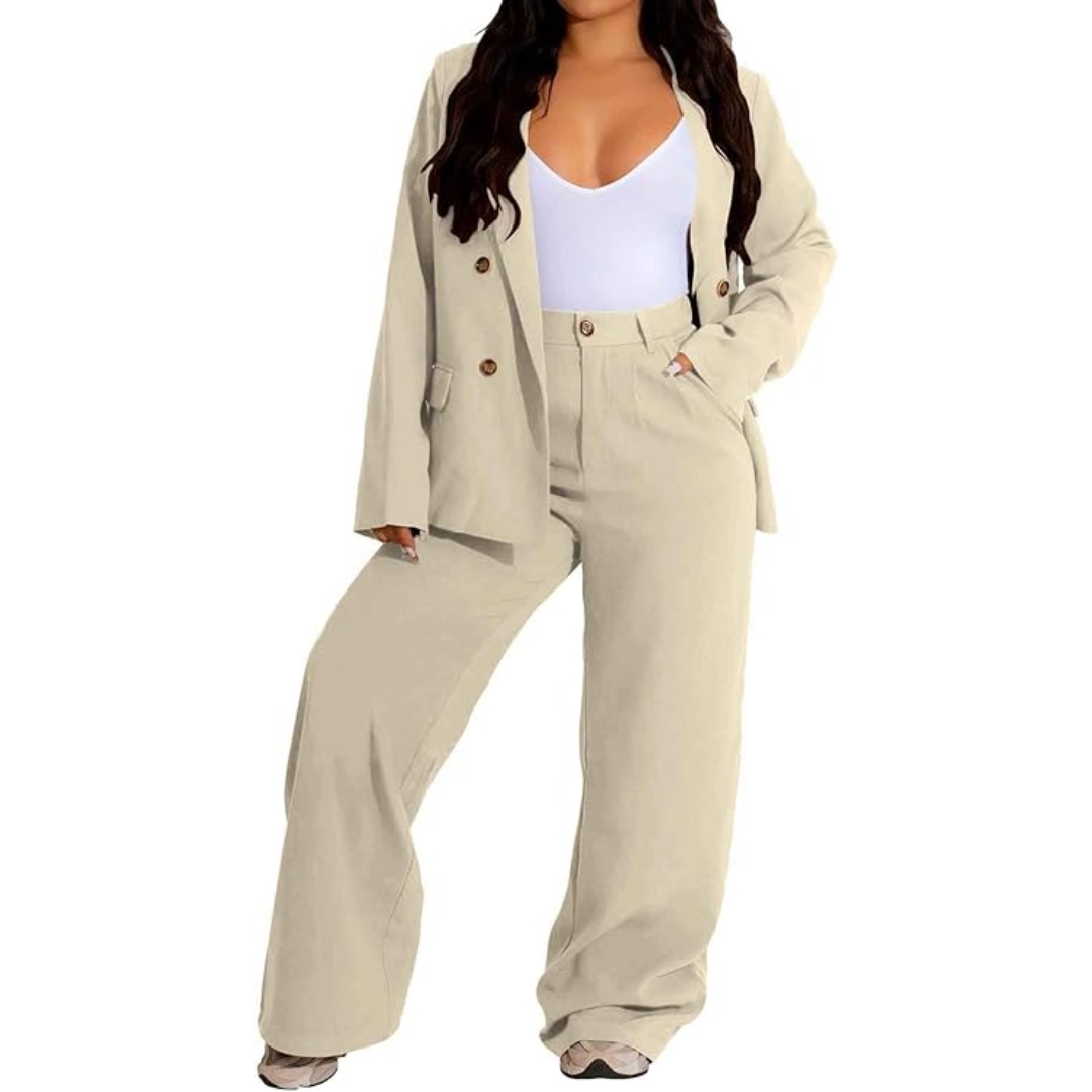 Conjunto De Chaqueta Ajustada Y Pantalón De Piernas Anchas Para Mujer | Ideal Para Oficina Y Uso Diario