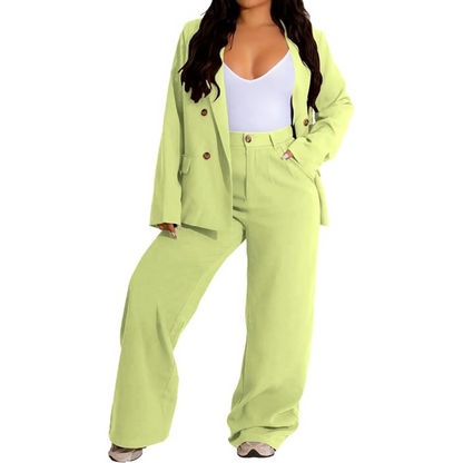 Conjunto De Chaqueta Ajustada Y Pantalón De Piernas Anchas Para Mujer | Ideal Para Oficina Y Uso Diario