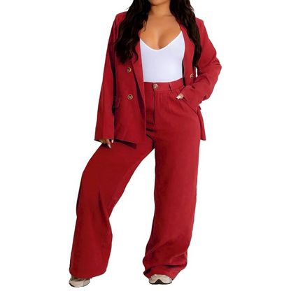 Conjunto De Chaqueta Ajustada Y Pantalón De Piernas Anchas Para Mujer | Ideal Para Oficina Y Uso Diario