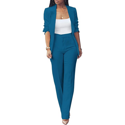 Conjunto De Dos Piezas Con Blazer Abierto Y Pantalón Para Mujer | Ideal Para Uso Profesional Y Diario