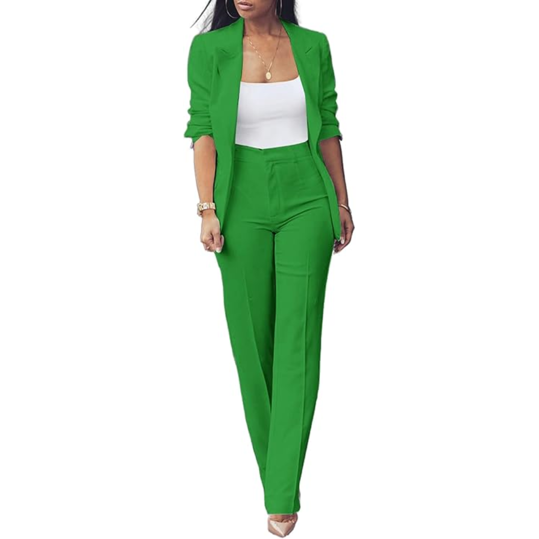 Conjunto De Chaqueta Abierta Ajustada Y Pantalón Slim Para Mujer | Ideal Para Oficina Y Uso Diario