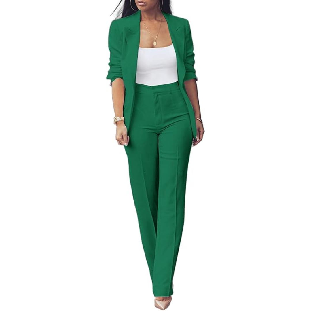 Conjunto De Chaqueta Abierta Ajustada Y Pantalón Slim Para Mujer | Ideal Para Oficina Y Uso Diario
