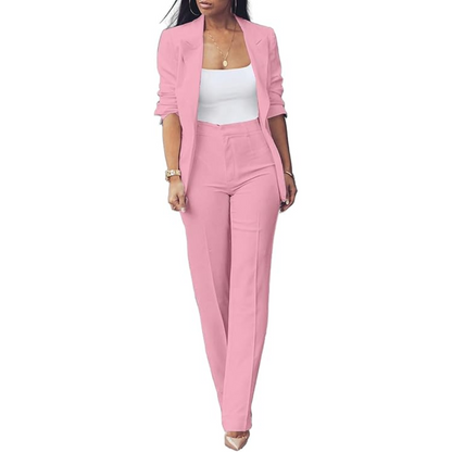 Conjunto De Chaqueta Abierta Ajustada Y Pantalón Slim Para Mujer | Ideal Para Oficina Y Uso Diario