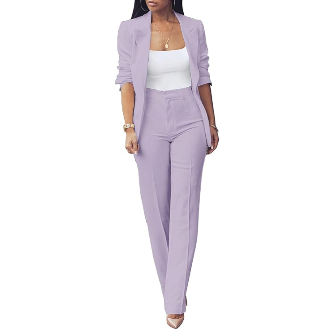 Conjunto De Dos Piezas Con Blazer Abierto Y Pantalón Para Mujer | Ideal Para Uso Profesional Y Diario