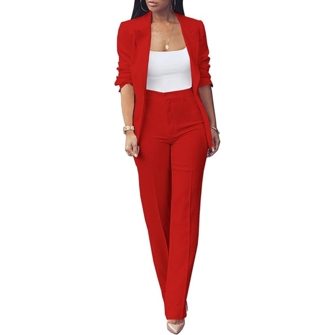 Conjunto De Chaqueta Abierta Ajustada Y Pantalón Slim Para Mujer | Ideal Para Oficina Y Uso Diario