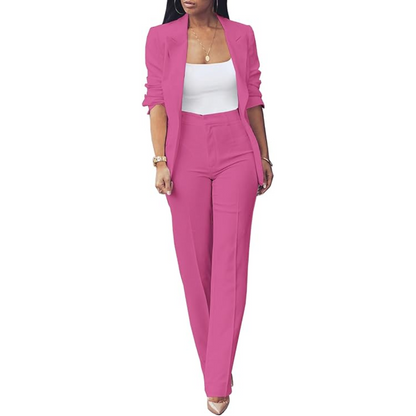 Conjunto De Dos Piezas Con Blazer Abierto Y Pantalón Para Mujer | Ideal Para Uso Profesional Y Diario