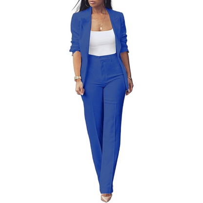 Conjunto De Chaqueta Abierta Ajustada Y Pantalón Slim Para Mujer | Ideal Para Oficina Y Uso Diario