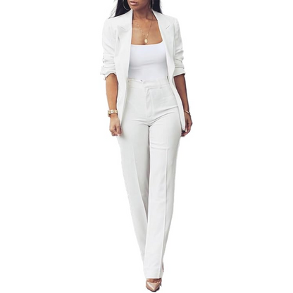 Conjunto De Chaqueta Abierta Ajustada Y Pantalón Slim Para Mujer | Ideal Para Oficina Y Uso Diario