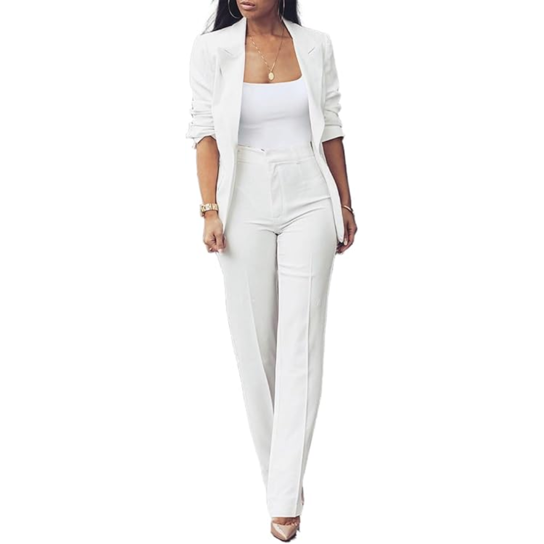 Conjunto De Dos Piezas Con Blazer Abierto Y Pantalón Para Mujer | Ideal Para Uso Profesional Y Diario