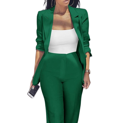 Conjunto De Dos Piezas Con Blazer Abierto Y Pantalón Para Mujer | Ideal Para Uso Profesional Y Diario