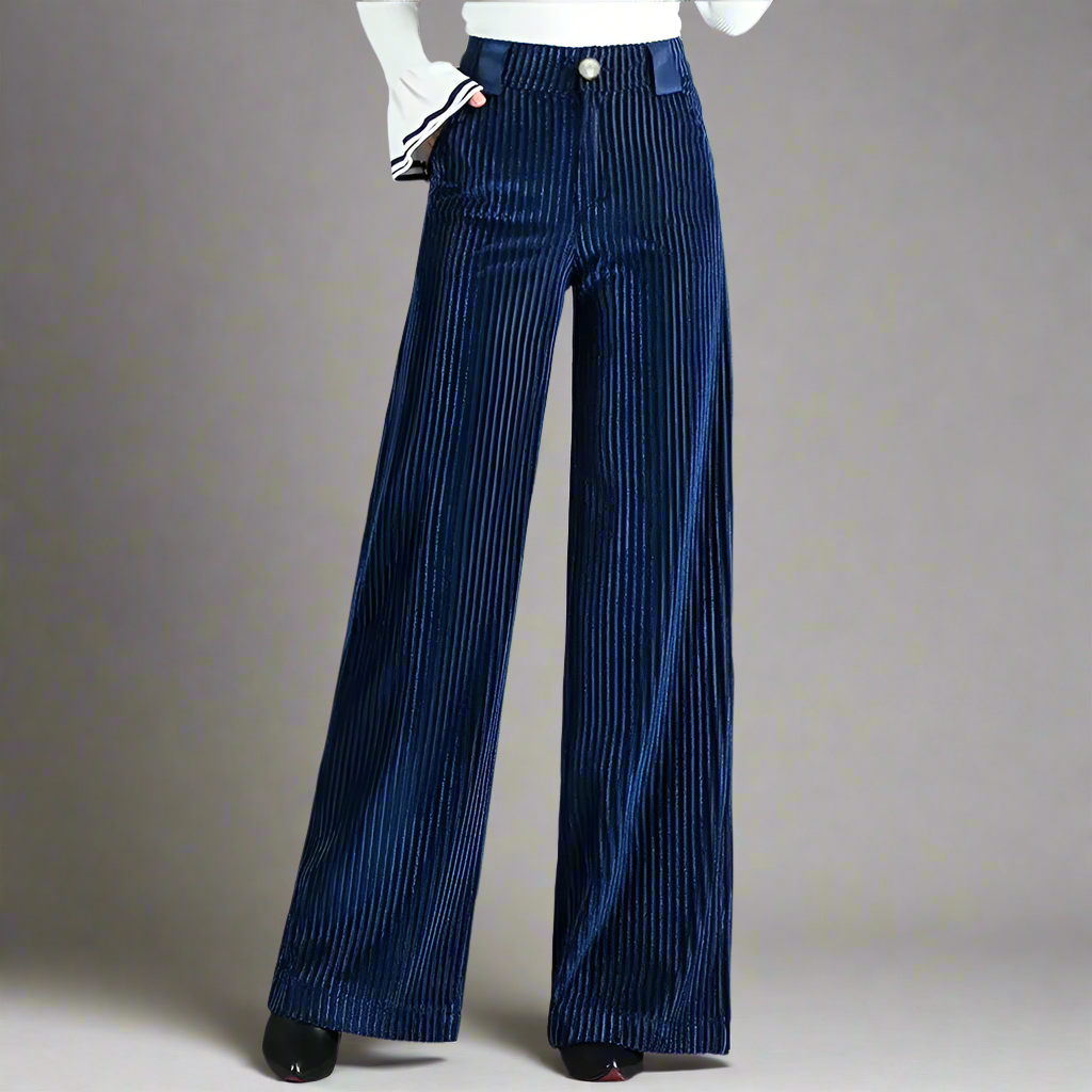 Pantalón Ancho de Talle Alto con Textura Cotelé para Mujer | Ideal para Oficina o Salidas