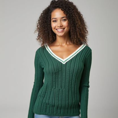 Jersey Con Cuello En V Y Diseño De Trenzas Para Mujer | Ideal Para Uso Diario