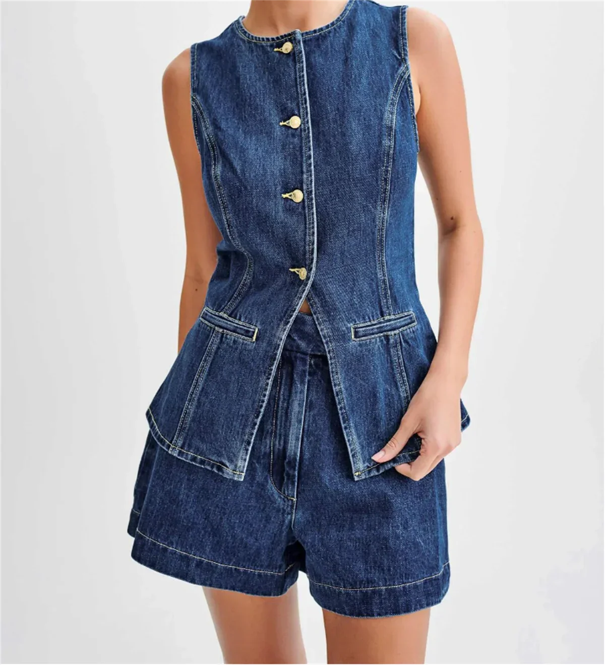 Conjunto De Dos Piezas con Top Sin Mangas y Shorts De Talle Alto para Mujer | Ideal para Uso Diario