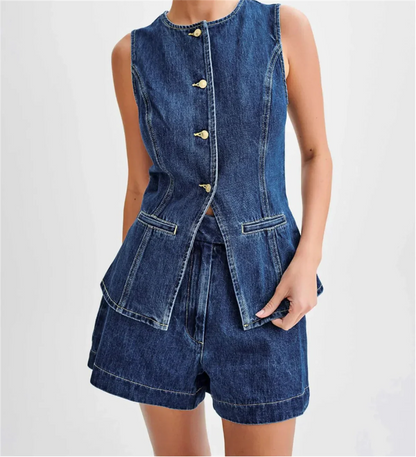 Conjunto De Dos Piezas con Top Sin Mangas y Shorts De Talle Alto para Mujer | Ideal para Uso Diario