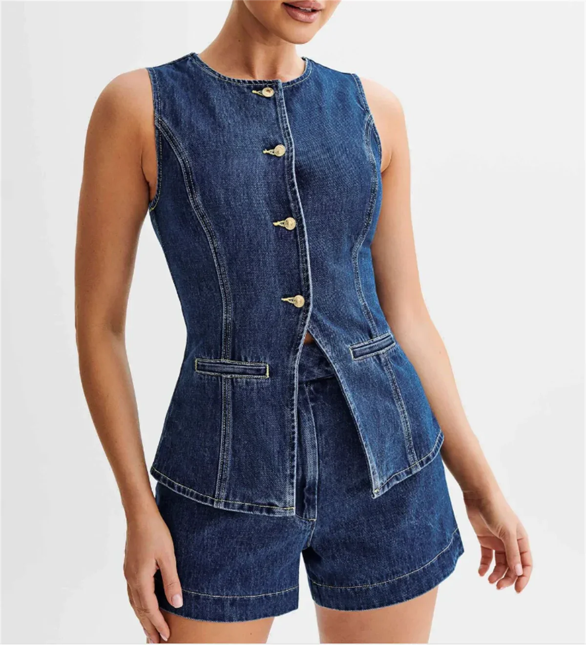 Conjunto De Dos Piezas con Top Sin Mangas y Shorts De Talle Alto para Mujer | Ideal para Uso Diario
