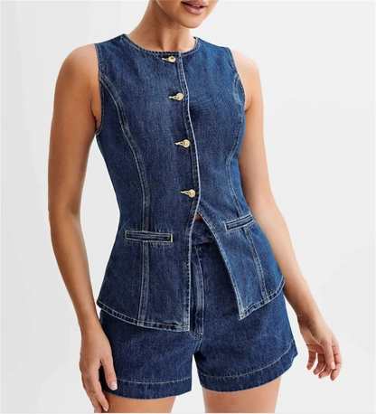 Conjunto De Dos Piezas con Top Sin Mangas y Shorts De Talle Alto para Mujer | Ideal para Uso Diario