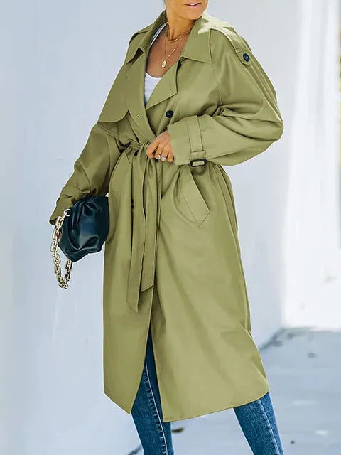 Trench-Coat Recto Para Mujer con Cinturón Ajustable y Revers Clásicos | Ideal Para Uso Diario y Versátil