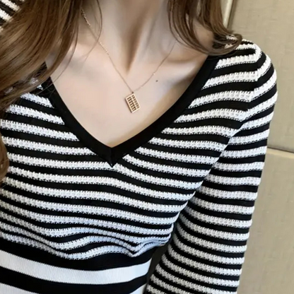 Jersey de Mujer con Cuello en V y Mangas Abullonadas | Ideal para Uso Diario