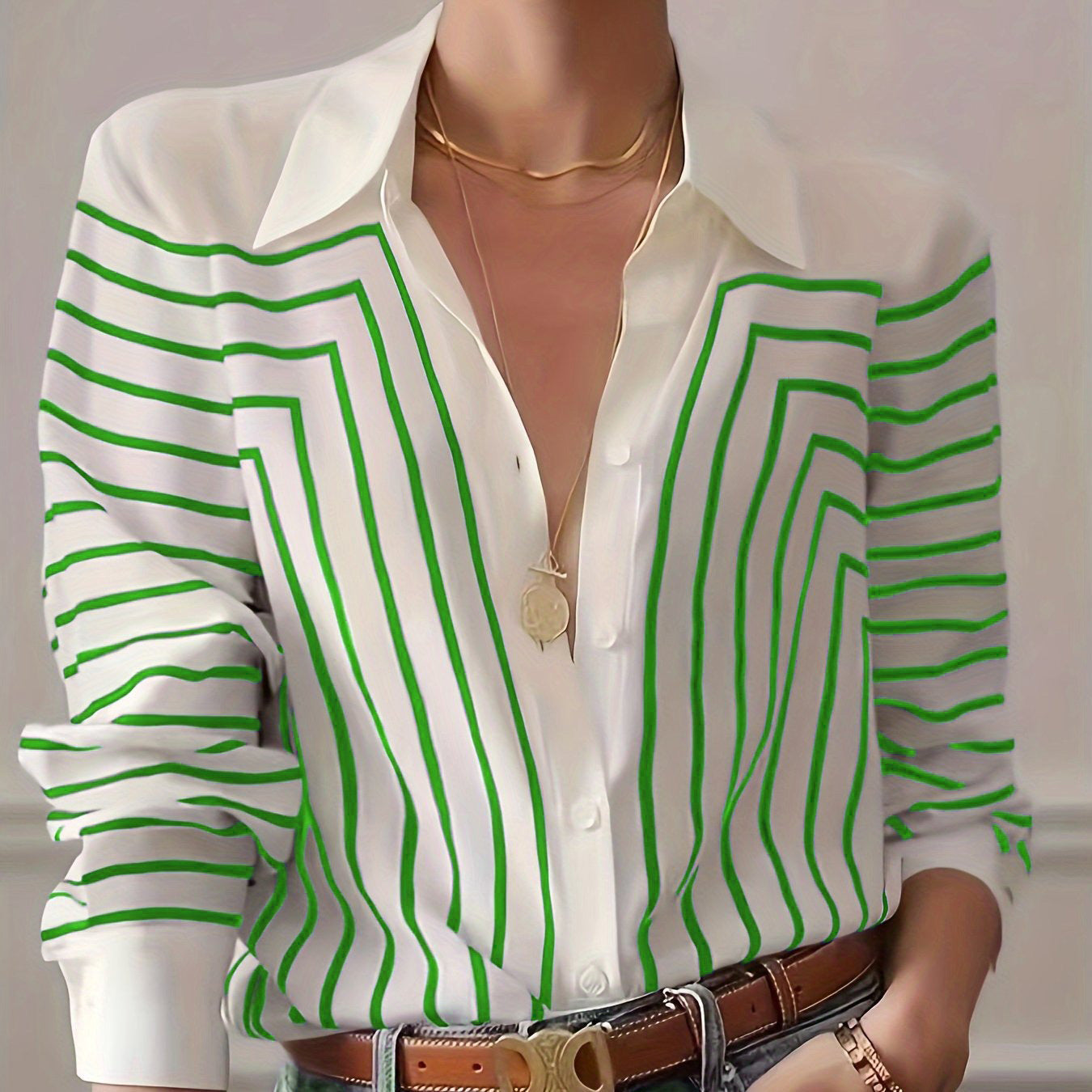 Blusa A Rayas Con Cierre Abotonado Para Mujer | Ideal Para Uso Diario Y Semi-Formal