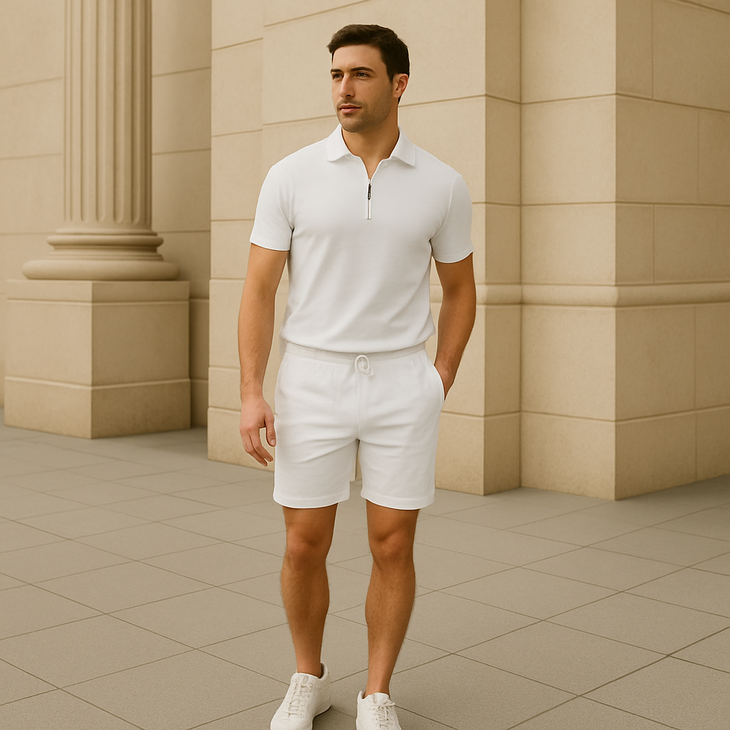 Conjunto Polo con Cuello con Cremallera y Shorts con Cintura Elástica para Adultos | Ideal para Uso Diario