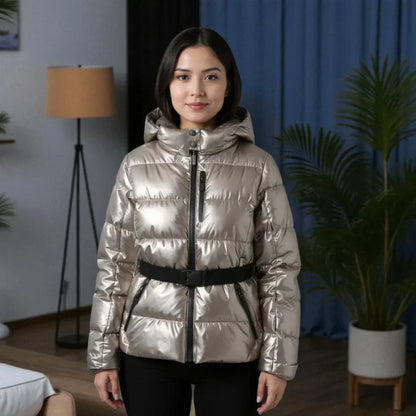 Chaqueta Acolchada con Cinturón y Capucha para Mujer | Ideal para Uso Diario en Temporada Fría