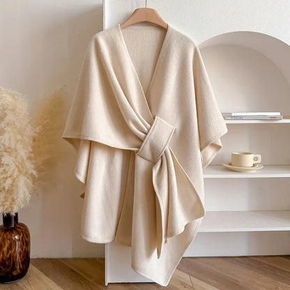 Manteo Tipo Poncho con Cinturón Ajustable para Mujer | Ideal para Entretiempo y Clima Fresco