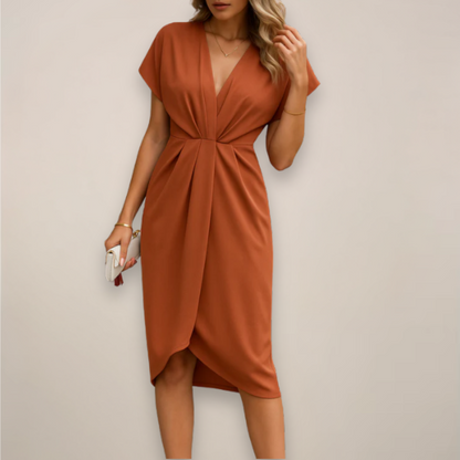 Vestido Midi Con Diseño Cruzado Tipo Cache-cœur Para Mujer | Ideal Para Eventos En Clima Cálido Y Salidas Sociales