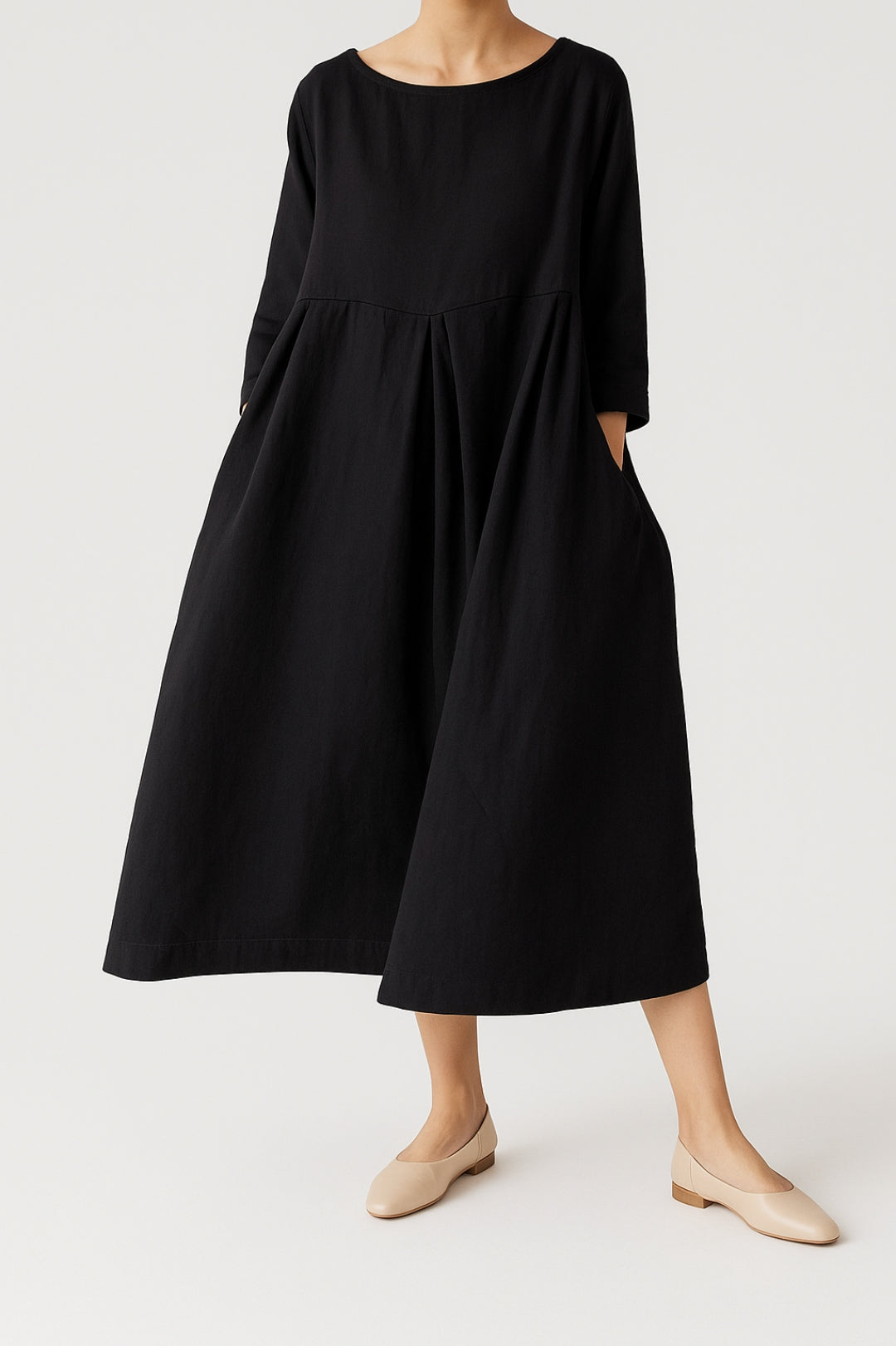 Vestido Midi Con Pliegues Frontales Y Corte Relajado Para Mujer | Ideal Para Días Cálidos Y Uso Diario