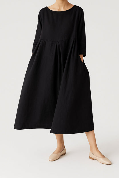 Vestido Midi Con Pliegues Frontales Y Corte Relajado Para Mujer | Ideal Para Días Cálidos Y Uso Diario