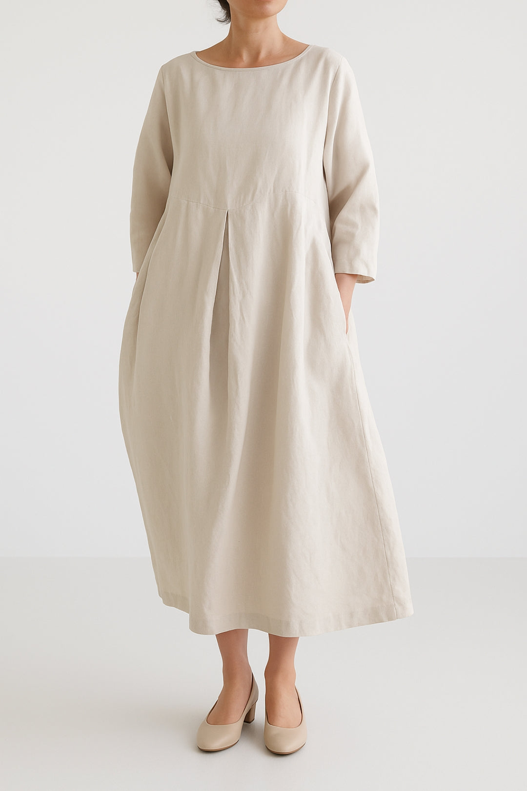 Vestido Midi Con Pliegues Frontales Y Corte Relajado Para Mujer | Ideal Para Días Cálidos Y Uso Diario
