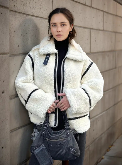 Chaqueta con Diseño de Bloques de Color y Cuello Alto para Mujer | Ideal para Uso Diario