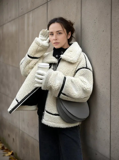 Chaqueta con Diseño de Bloques de Color y Cuello Alto para Mujer | Ideal para Uso Diario