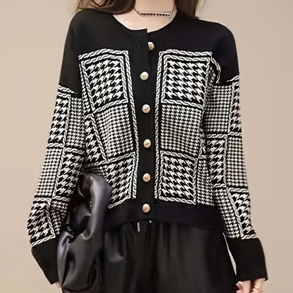 Gilet de Punto con Motivo de Cuadros y Cierre de Botones para Mujer | Ideal para Uso Diario