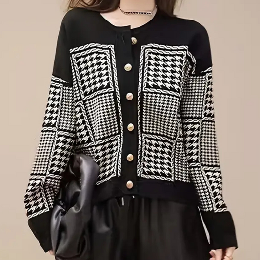 Gilet de Punto con Motivo de Cuadros y Cierre de Botones para Mujer | Ideal para Uso Diario