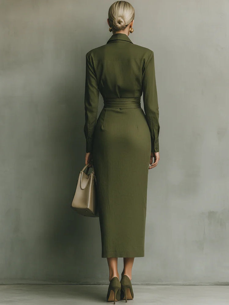 Vestido Tipo Cruzado Con Cierre Ajustable Y Cuello Con Solapa Para Mujer | Ideal Para Uso Diario O Profesional