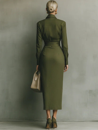 Vestido Tipo Cruzado Con Cierre Ajustable Y Cuello Con Solapa Para Mujer | Ideal Para Uso Diario O Profesional