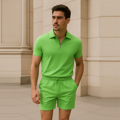 Conjunto Polo con Cuello con Cremallera y Shorts con Cintura Elástica para Adultos | Ideal para Uso Diario