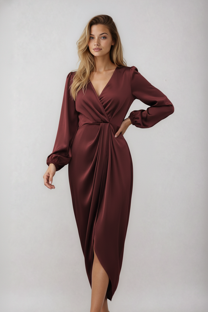 Vestido Midi Con Diseño Cruzado Y Escote En V Para Mujer | Ideal Para Eventos Y Uso Diario
