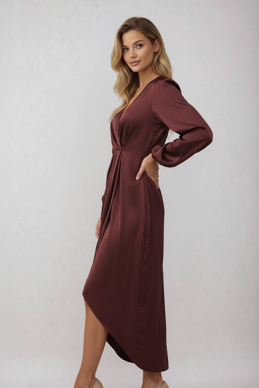 Vestido Midi Con Diseño Cruzado Y Escote En V Para Mujer | Ideal Para Eventos Y Uso Diario