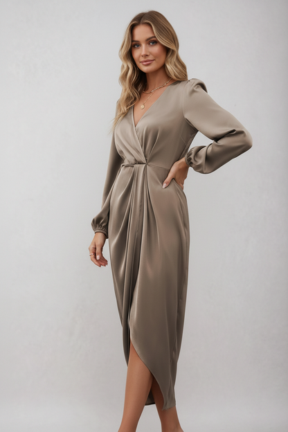 Vestido Midi Con Diseño Cruzado Y Escote En V Para Mujer | Ideal Para Eventos Y Uso Diario