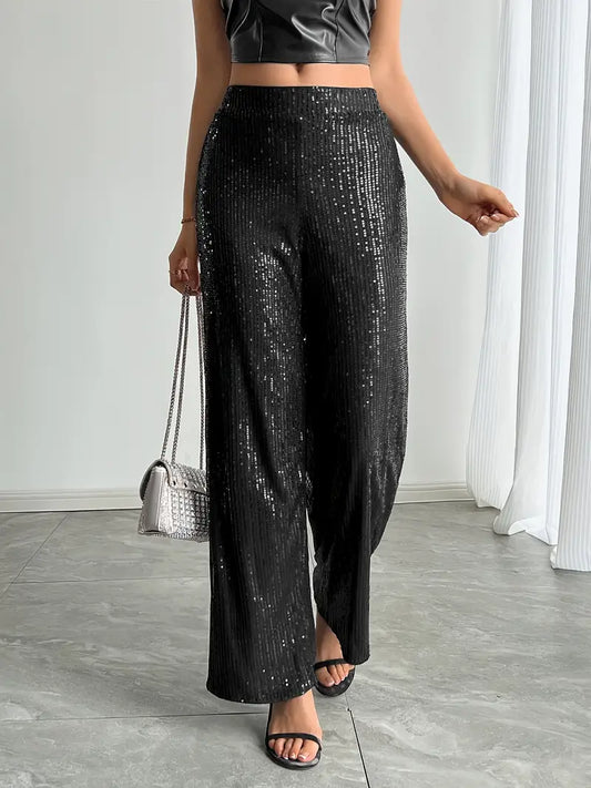 Pantalón Amplio Con Acabado De Lentejuelas Para Mujer | Ideal Para Uso Festivo